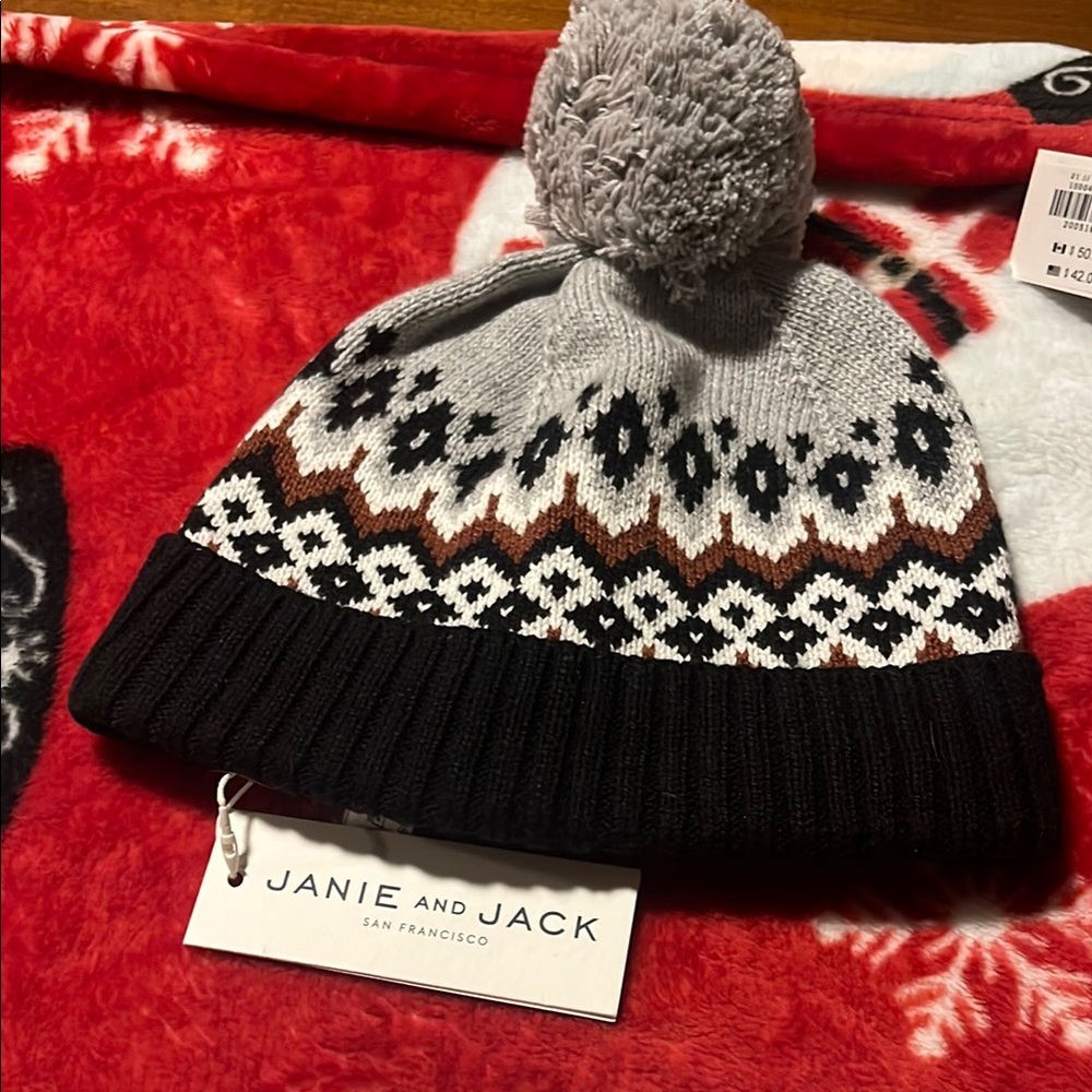 Janie and Jack Gray Knit Pom-Pom Hat